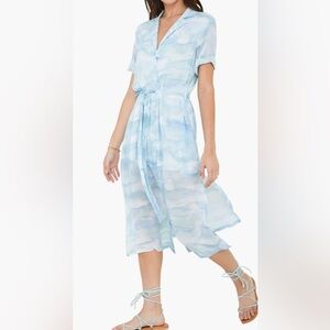 Bella Dahl Wave Camo Print Tie Waist Shirt Midi Dress Size Medium